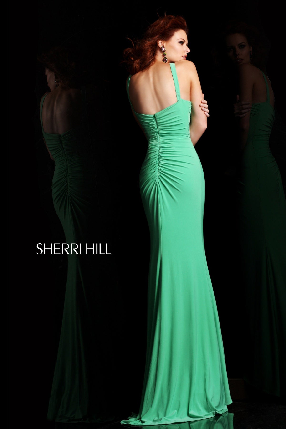 Sherri Hill 21065 one-shoulder jersey gown with slit