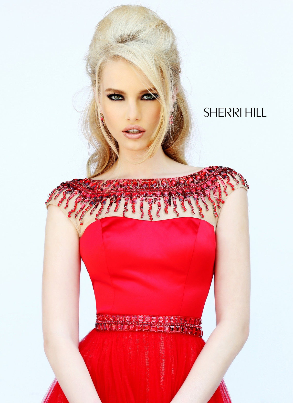 Sherri Hill 32138 cap-sleeve beaded bodice tulle gown