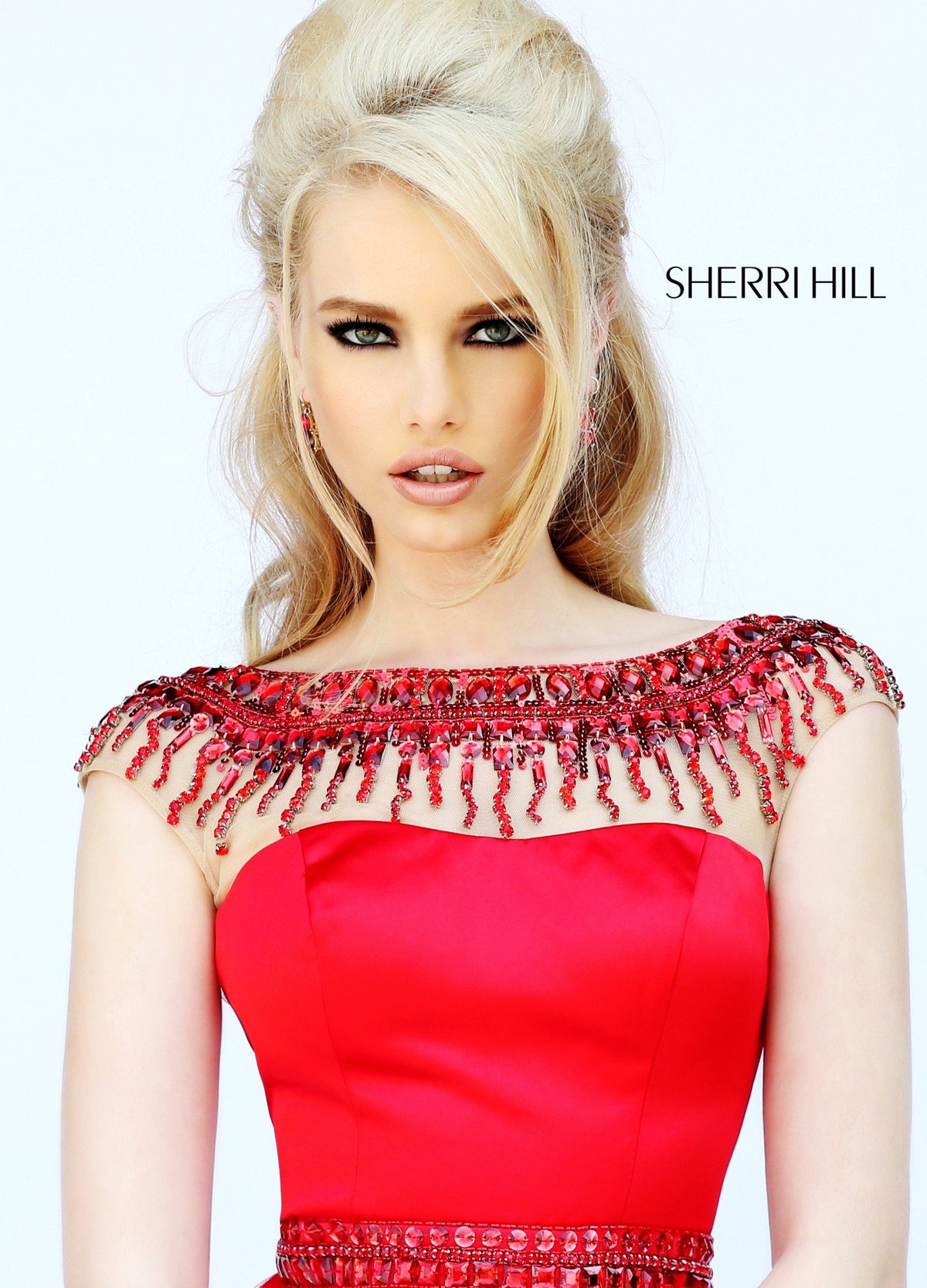 Sherri Hill 32138 cap-sleeve beaded bodice tulle gown