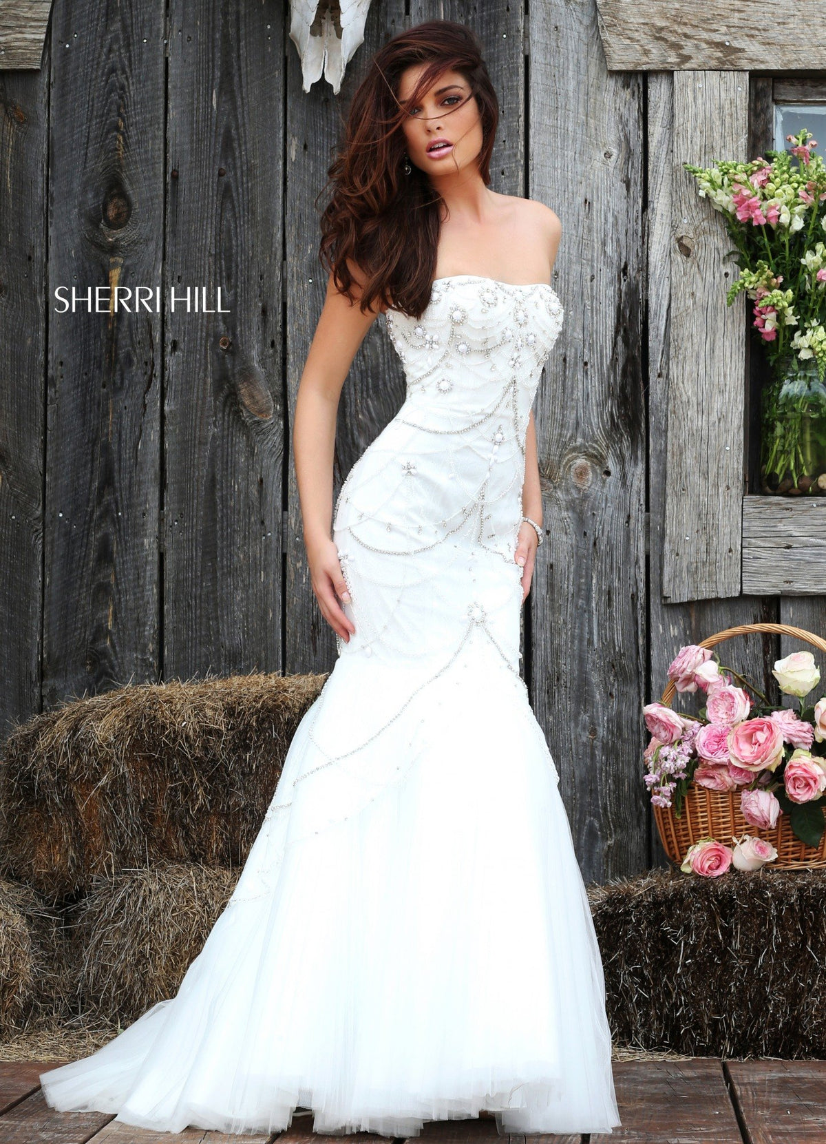 Sherri Hill 32237 strapless beaded mermaid gown in ivory