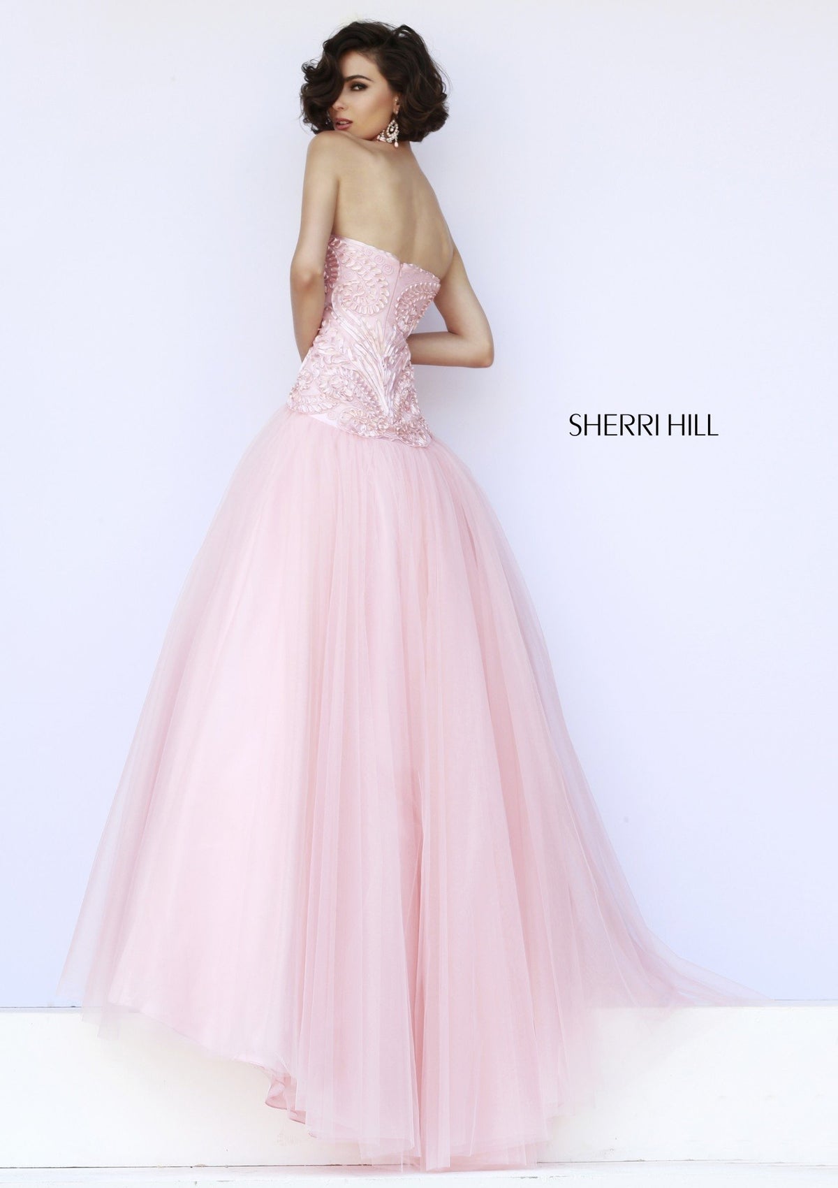 Sherri Hill 32137 strapless beaded bodice tulle ball gown