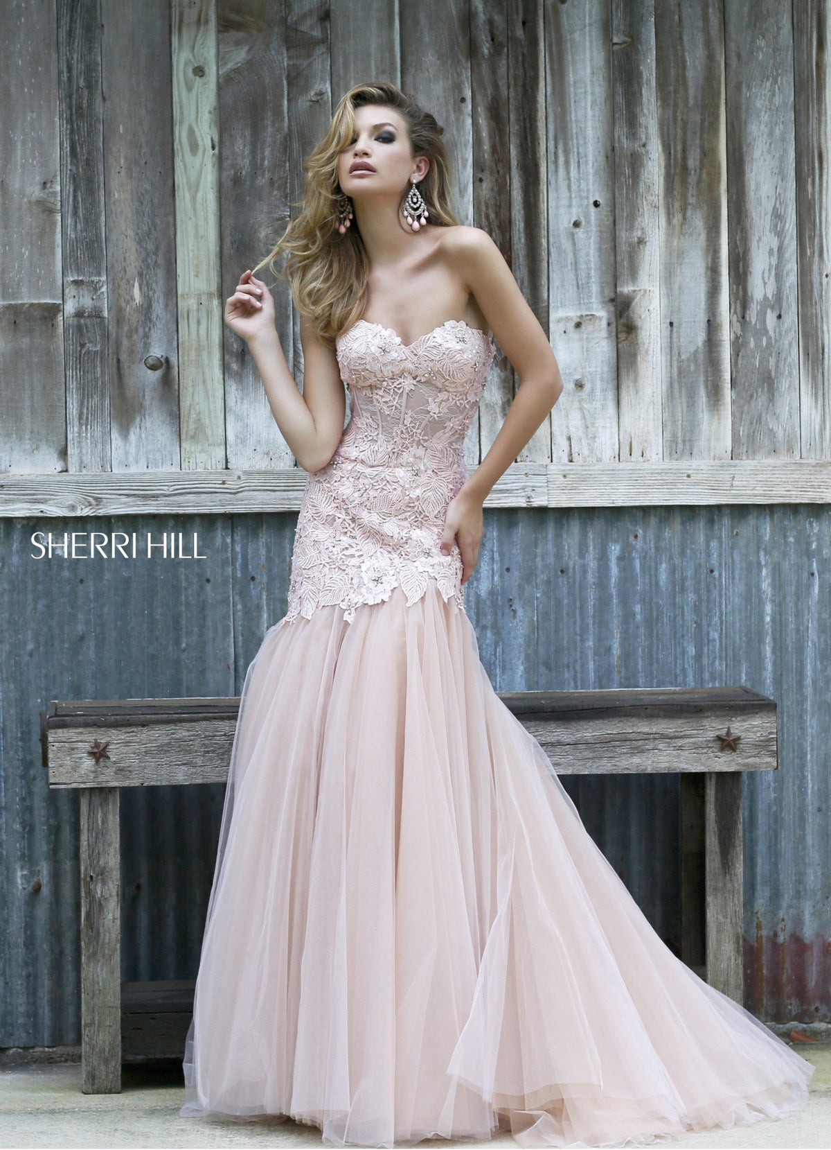 Sherri Hill 11155 strapless mermaid gown in blush/nude