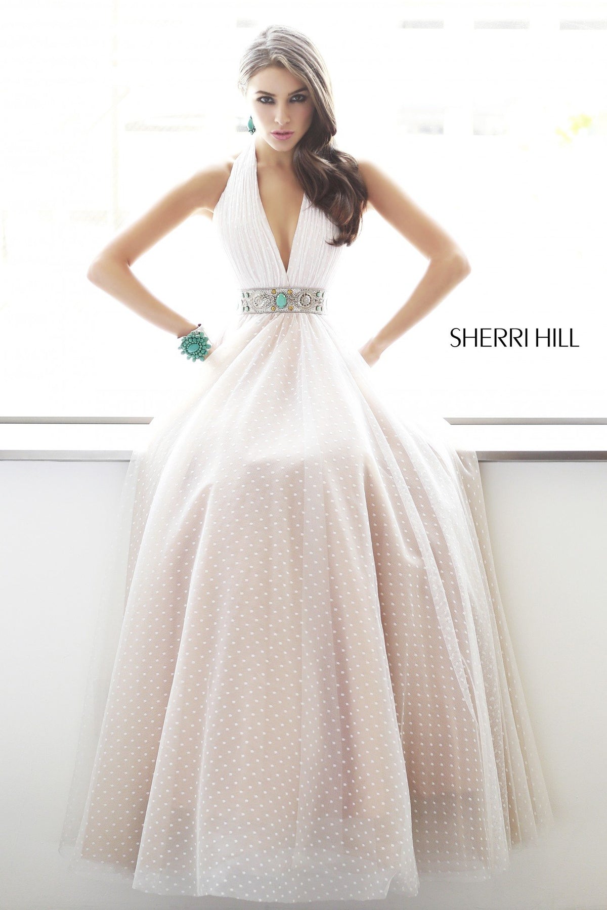 Sherri Hill 11250 open-back chiffon gown in ivory