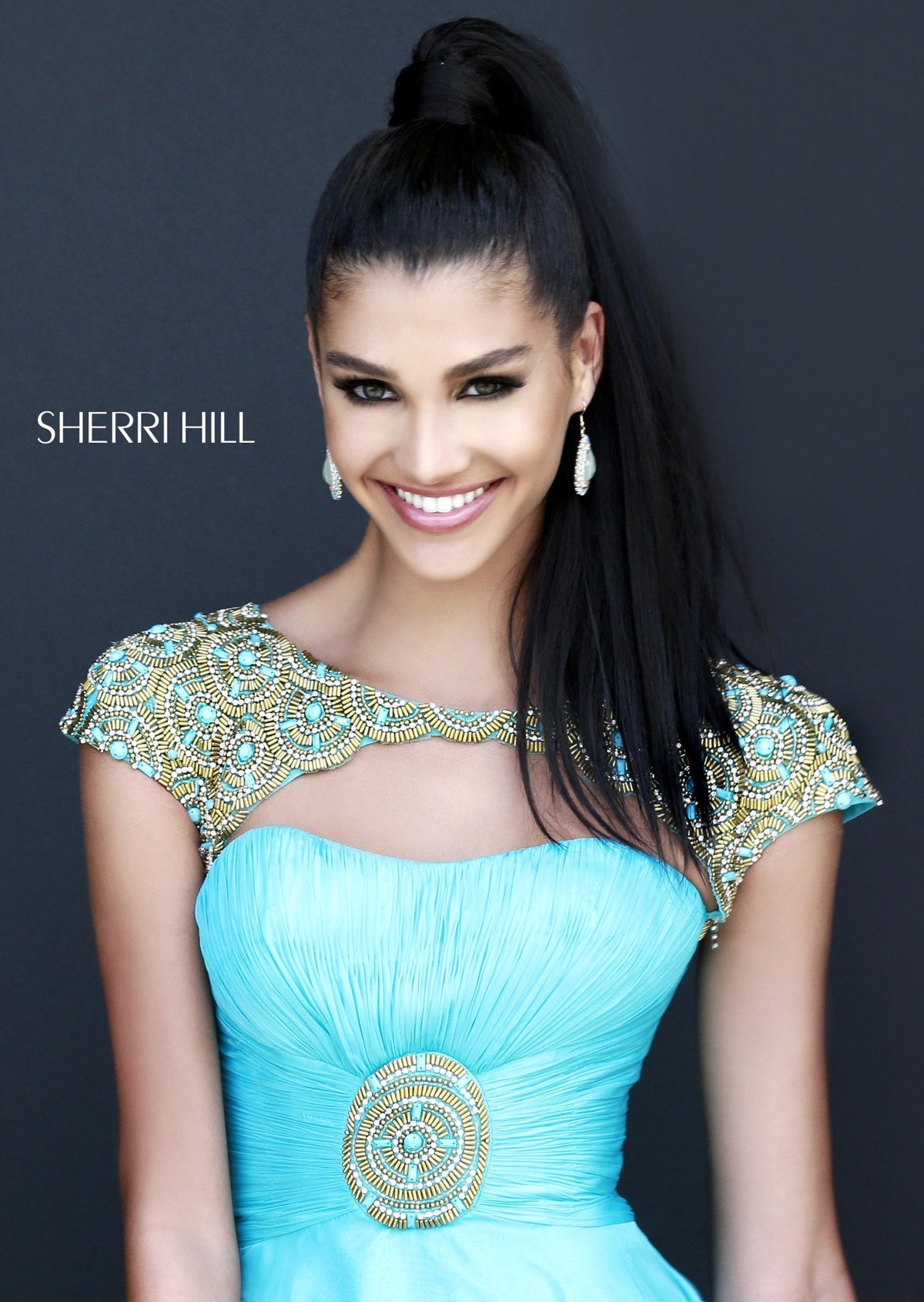 Sherri Hill 11193 cap-sleeve chiffon gown with beaded waist