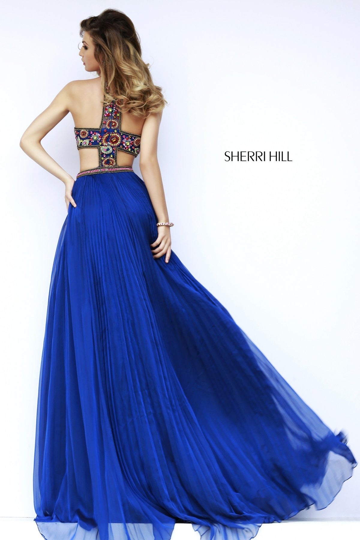 Sherri Hill 11206 halter beaded bodice gown with cutouts