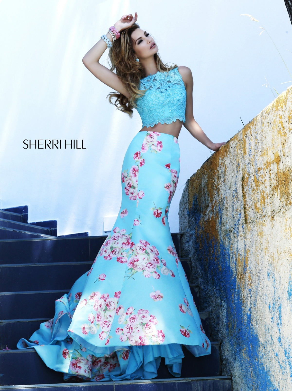 Sherri Hill 32073 two-piece print high-low gown