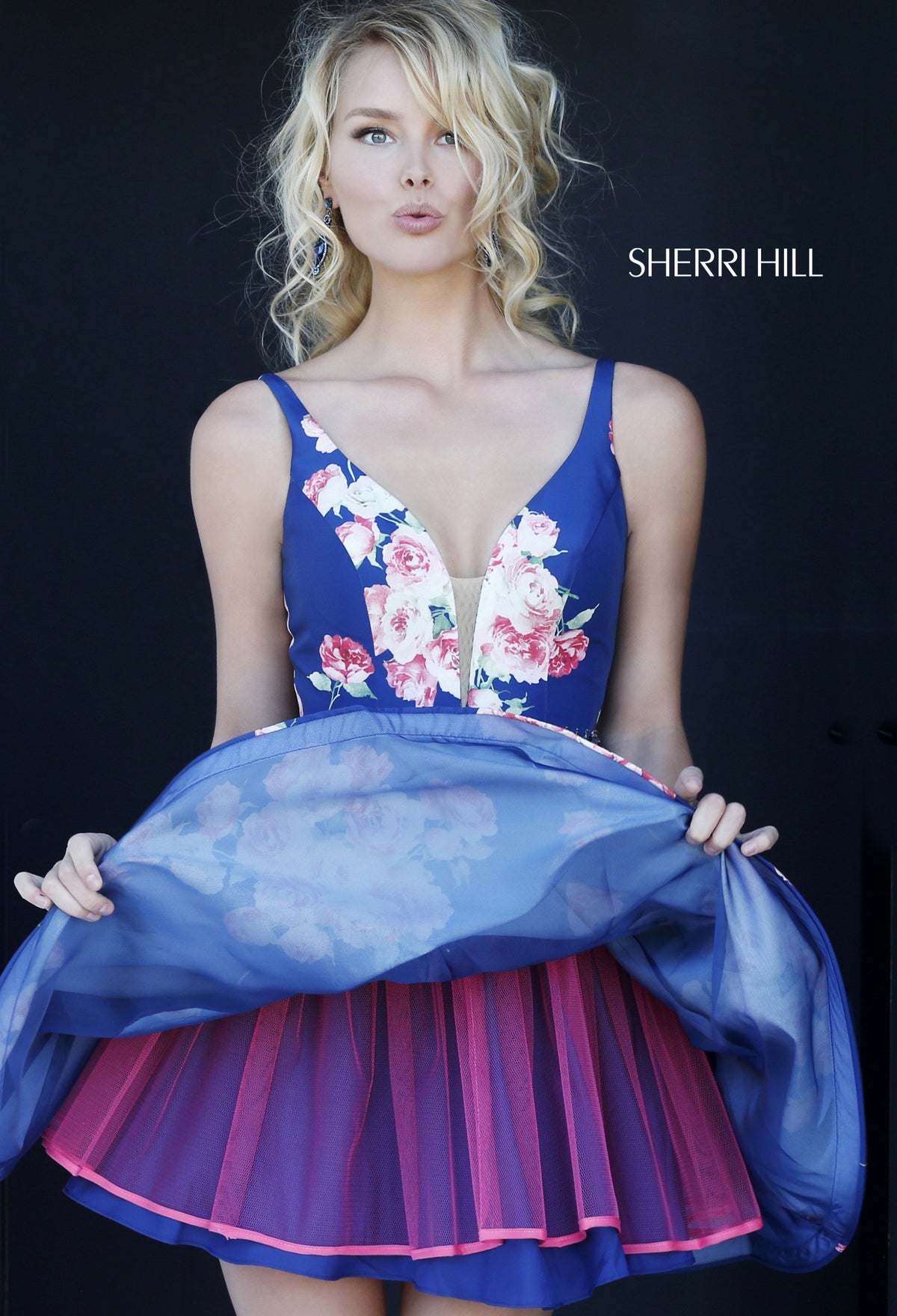 Sherri Hill 32321 V-neck floral print satin cocktail dress
