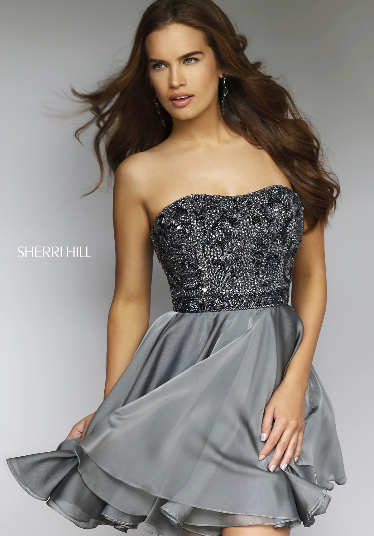Sherri Hill 1954 strapless beaded chiffon cocktail dress