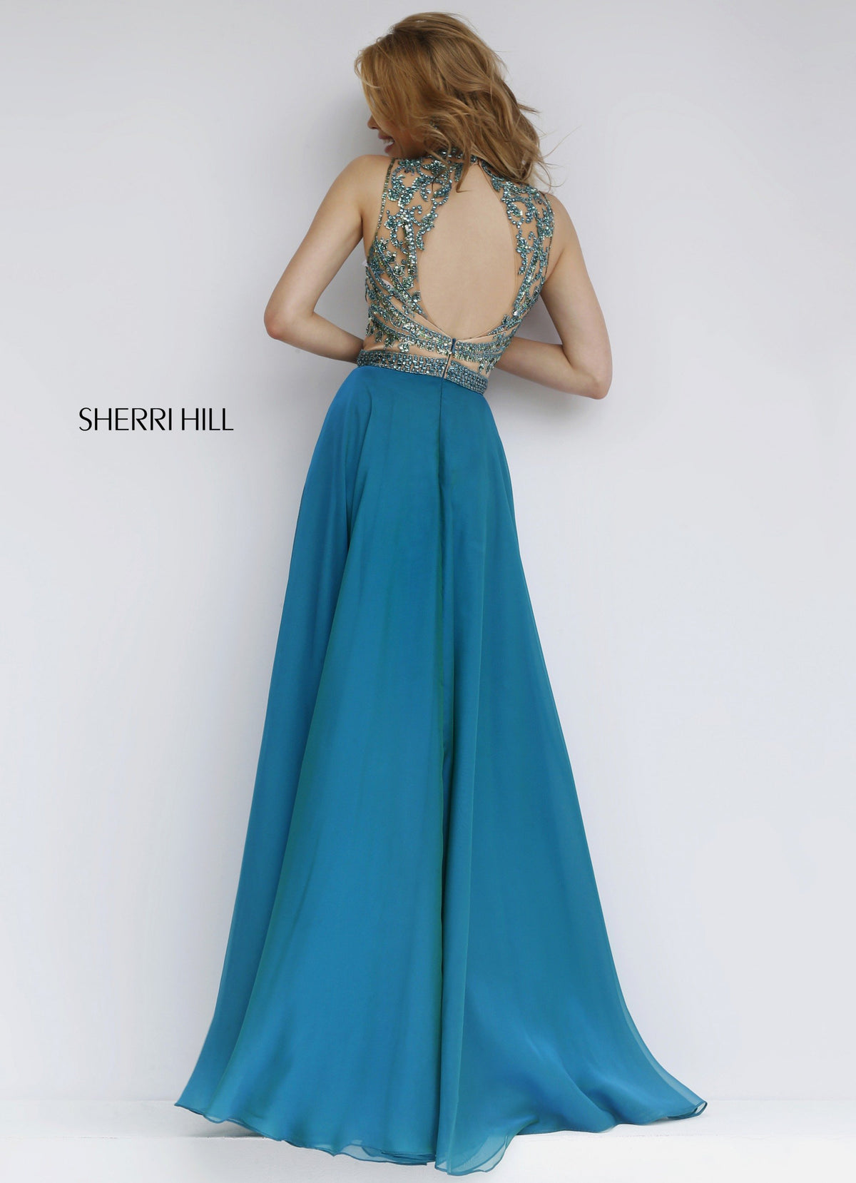 Sherri Hill 1964 high-neck beaded bodice chiffon gown
