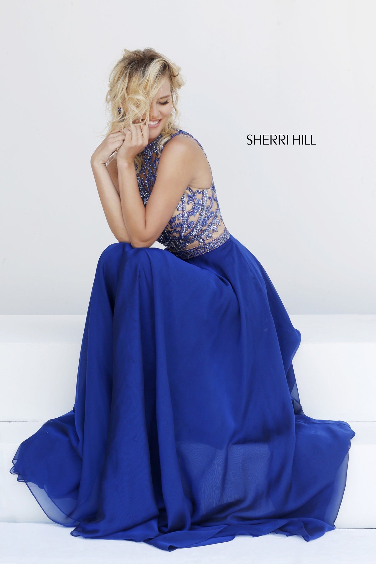 Sherri Hill 1964 high-neck beaded bodice chiffon gown