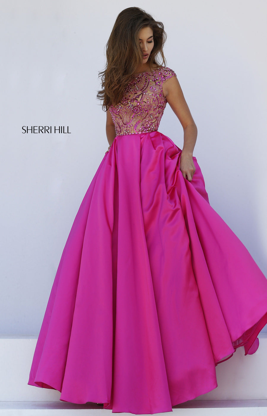 Sherri Hill style 32359 in ivory, Beaded Bodice with Taffeta Ball Gown Skirt