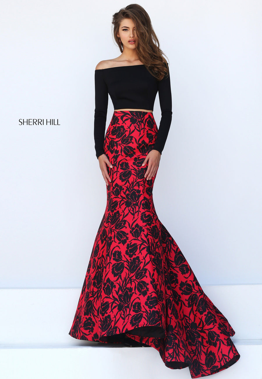 Sherri Hill style 50127 in black/red print