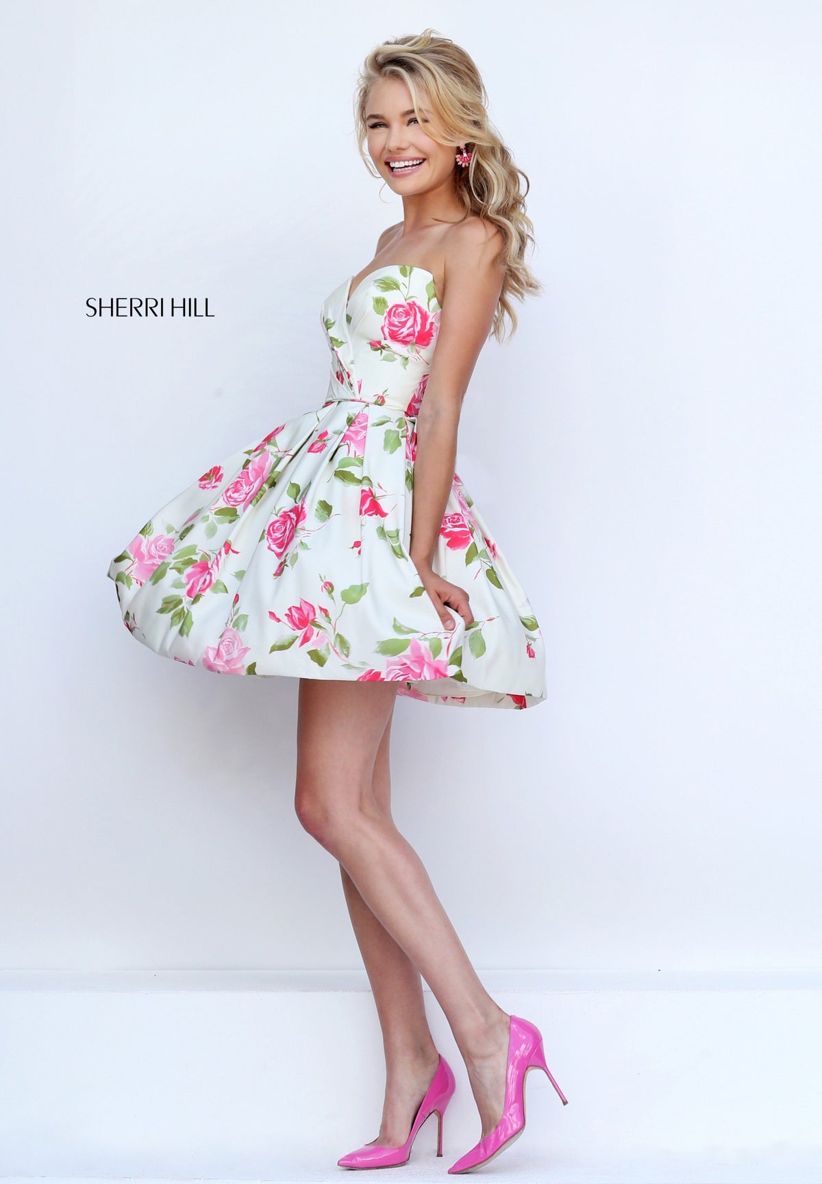 Sherri Hill 50116 strapless floral print cocktail dress
