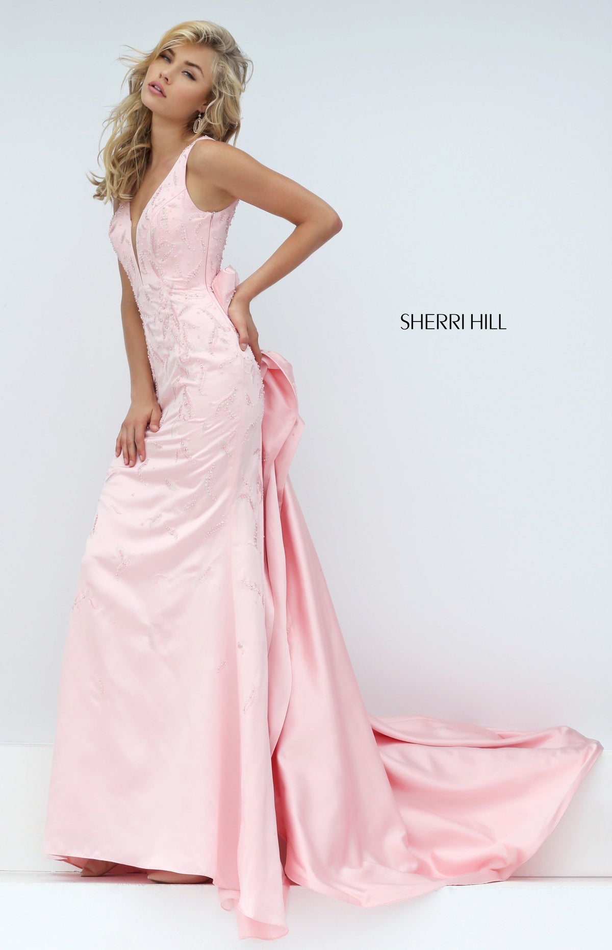 Sherri Hill 50244 V-neck satin mermaid gown
