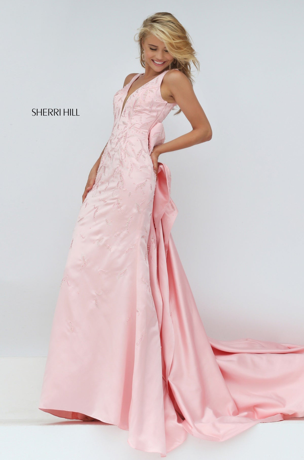 Sherri Hill 50244 V-neck satin mermaid gown