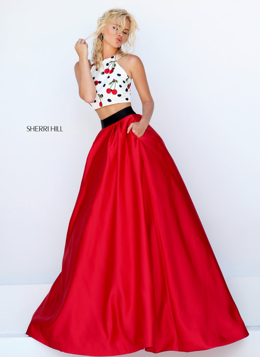 Sherri Hill style 50217 in ivory/red print