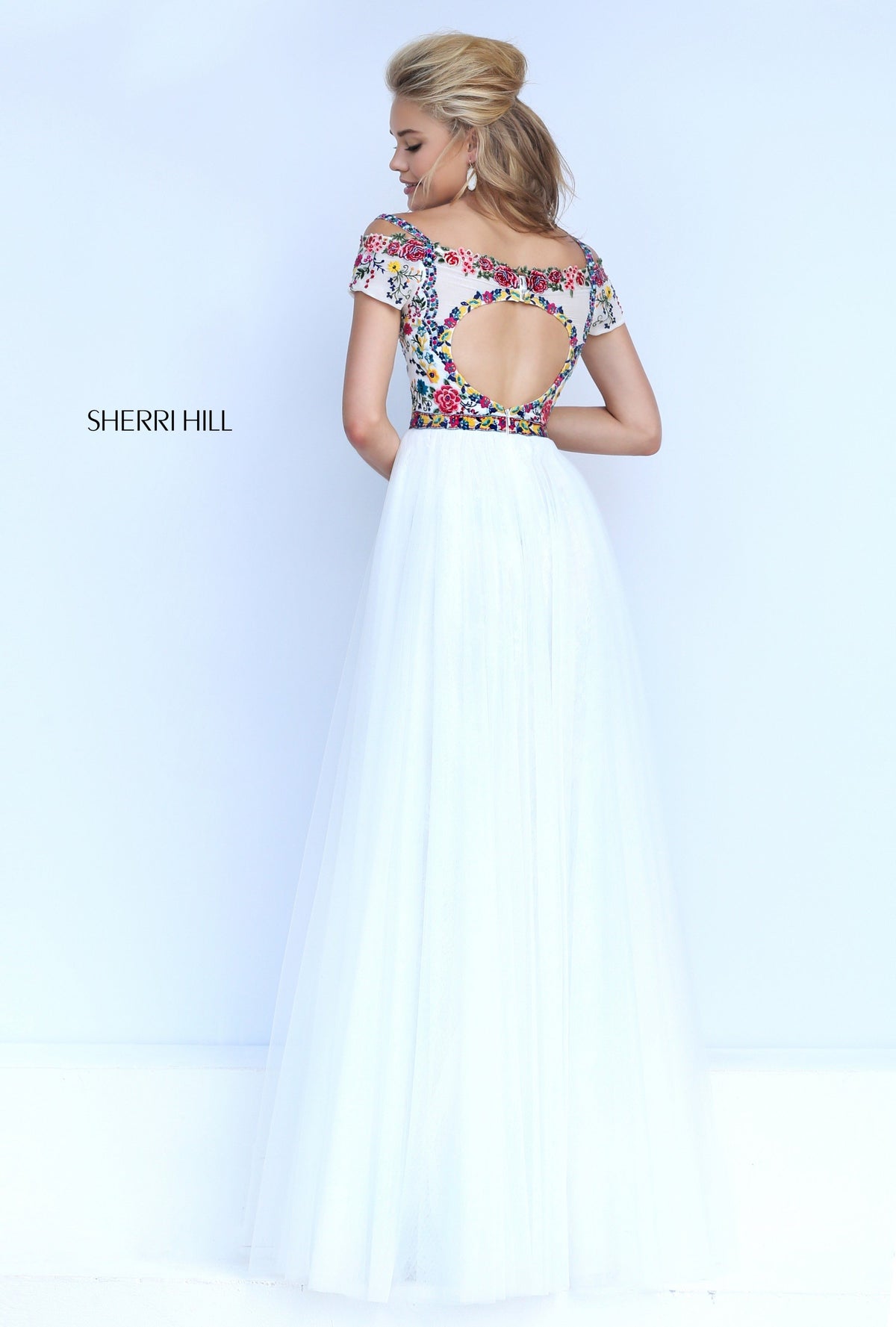 Sherri Hill 50151 cap-sleeve embroidered tulle gown