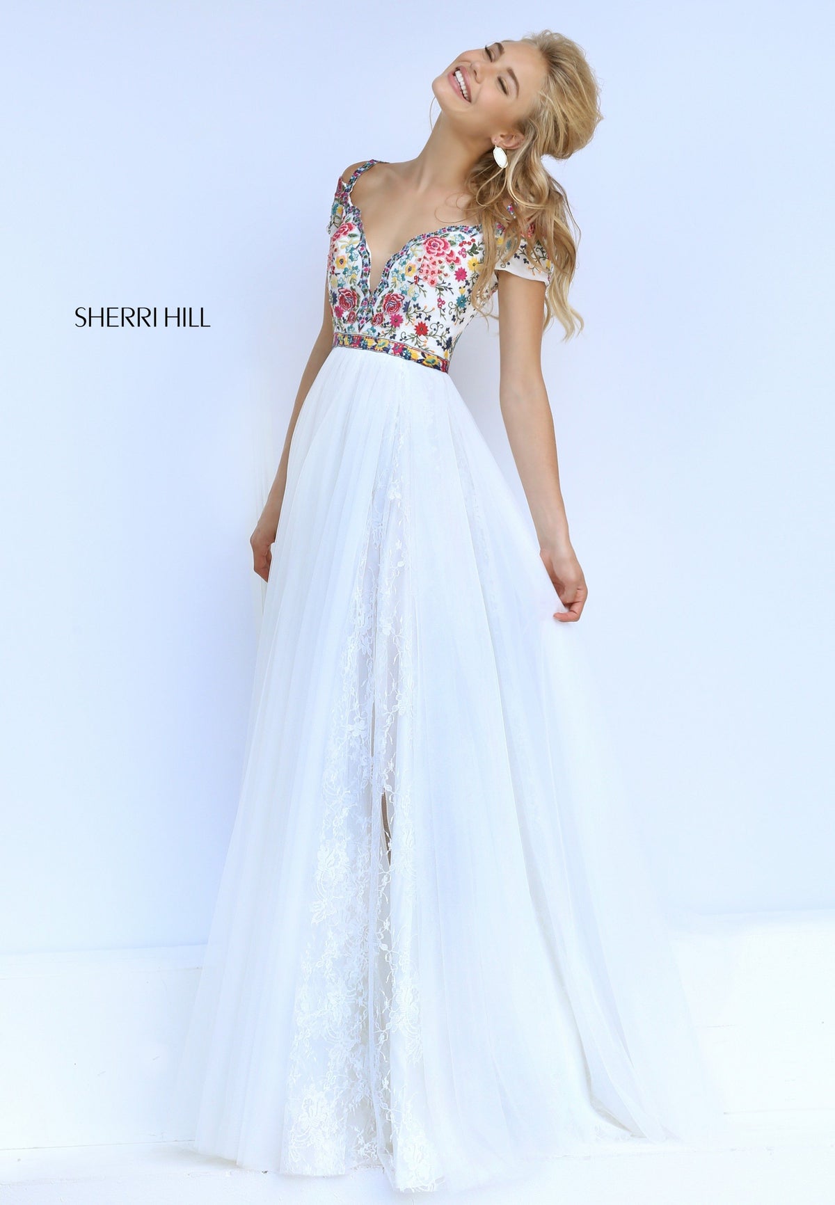 Sherri Hill 50151 cap-sleeve embroidered tulle gown
