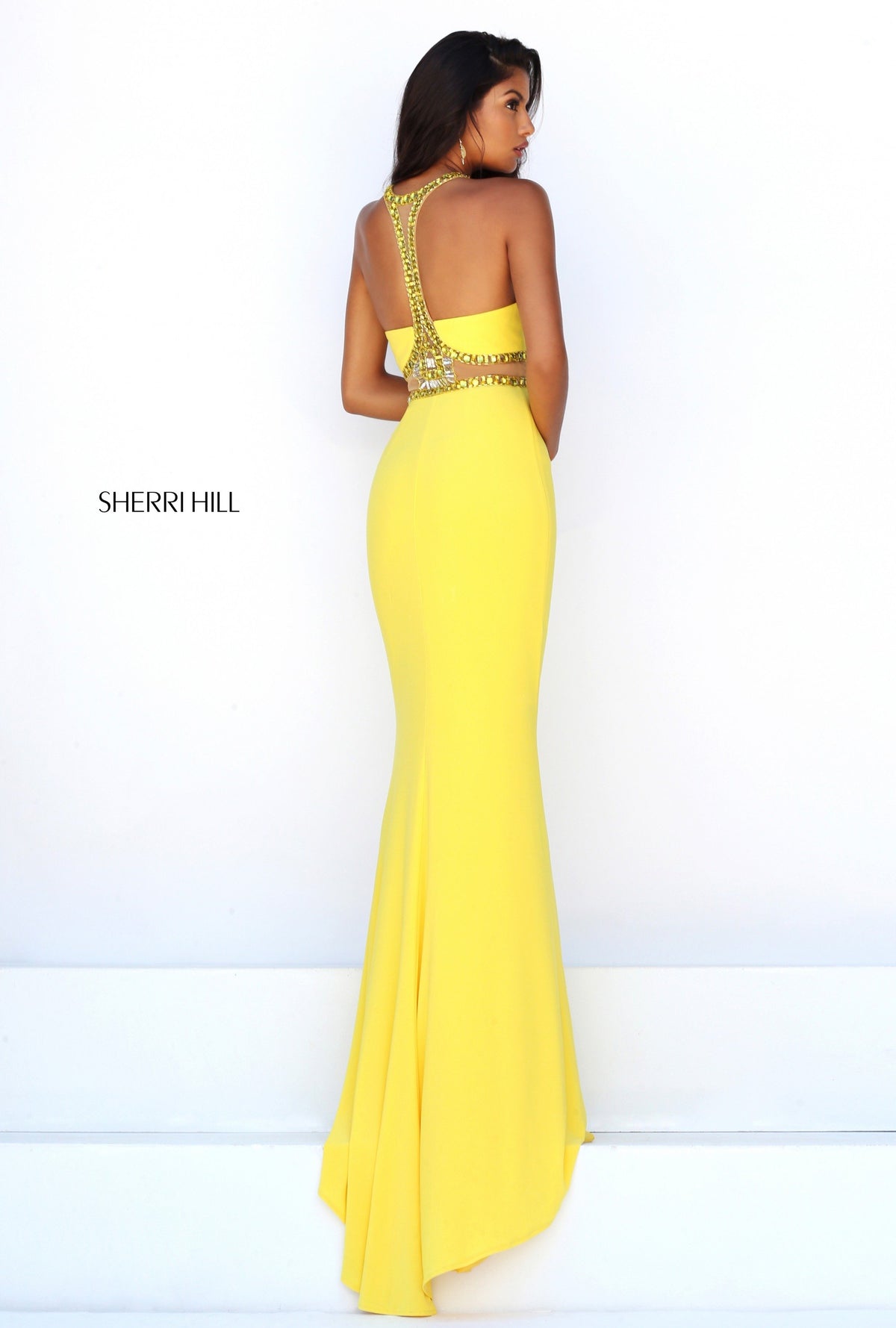 Sherri Hill 50339 halter fitted gown with cutouts