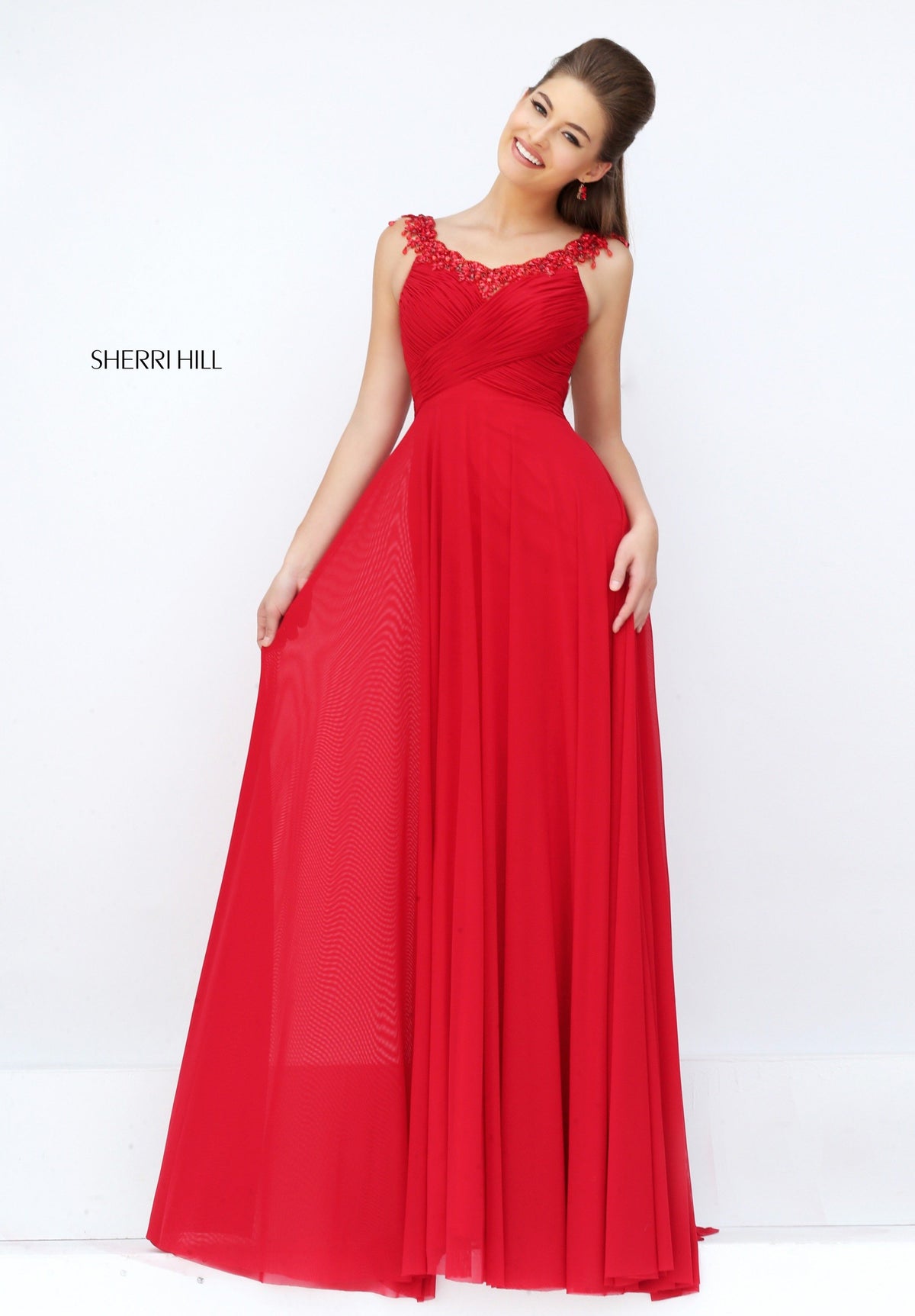 Sherri Hill 50093 V-neck chiffon gown in red