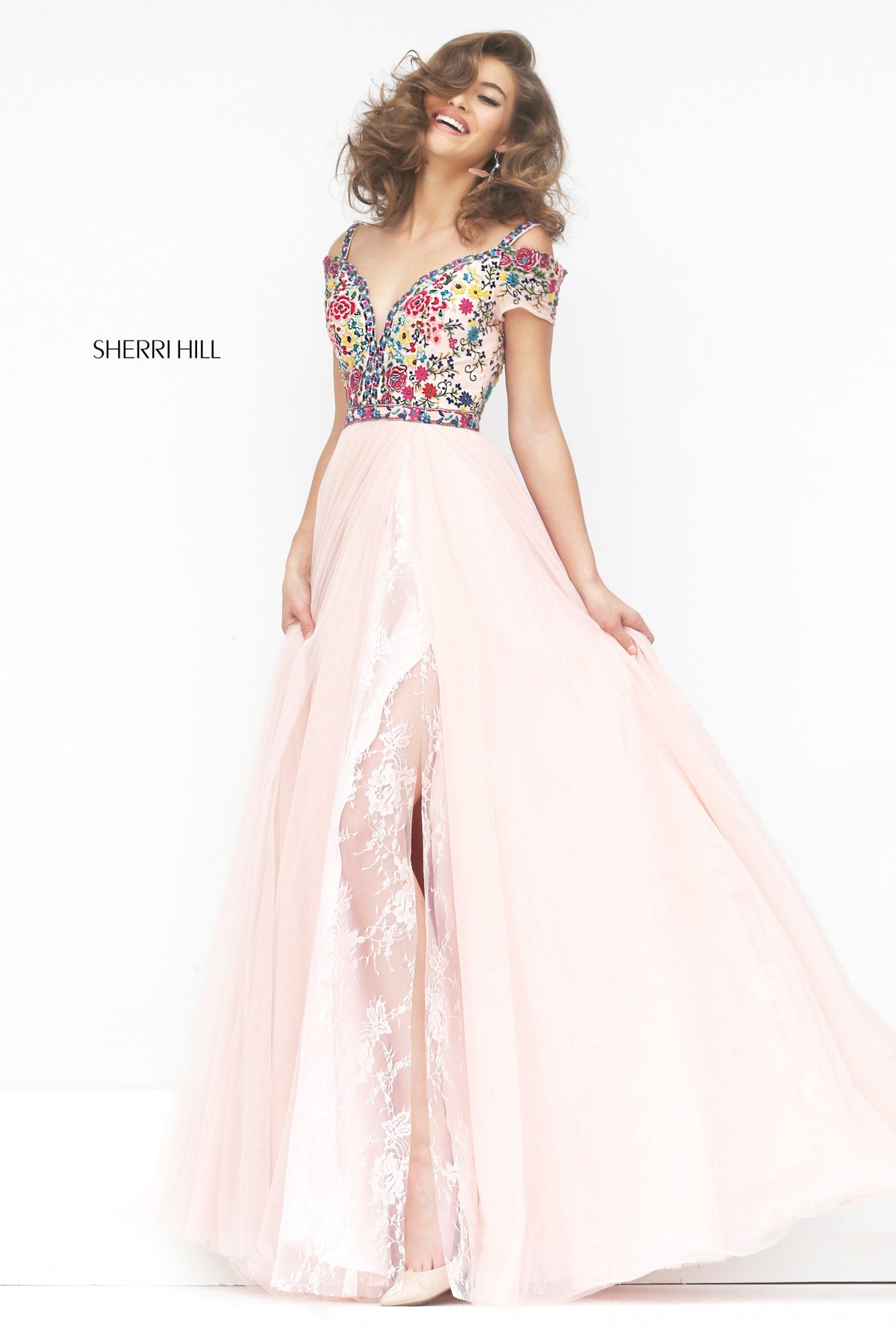Sherri Hill 50151 cap-sleeve embroidered tulle gown