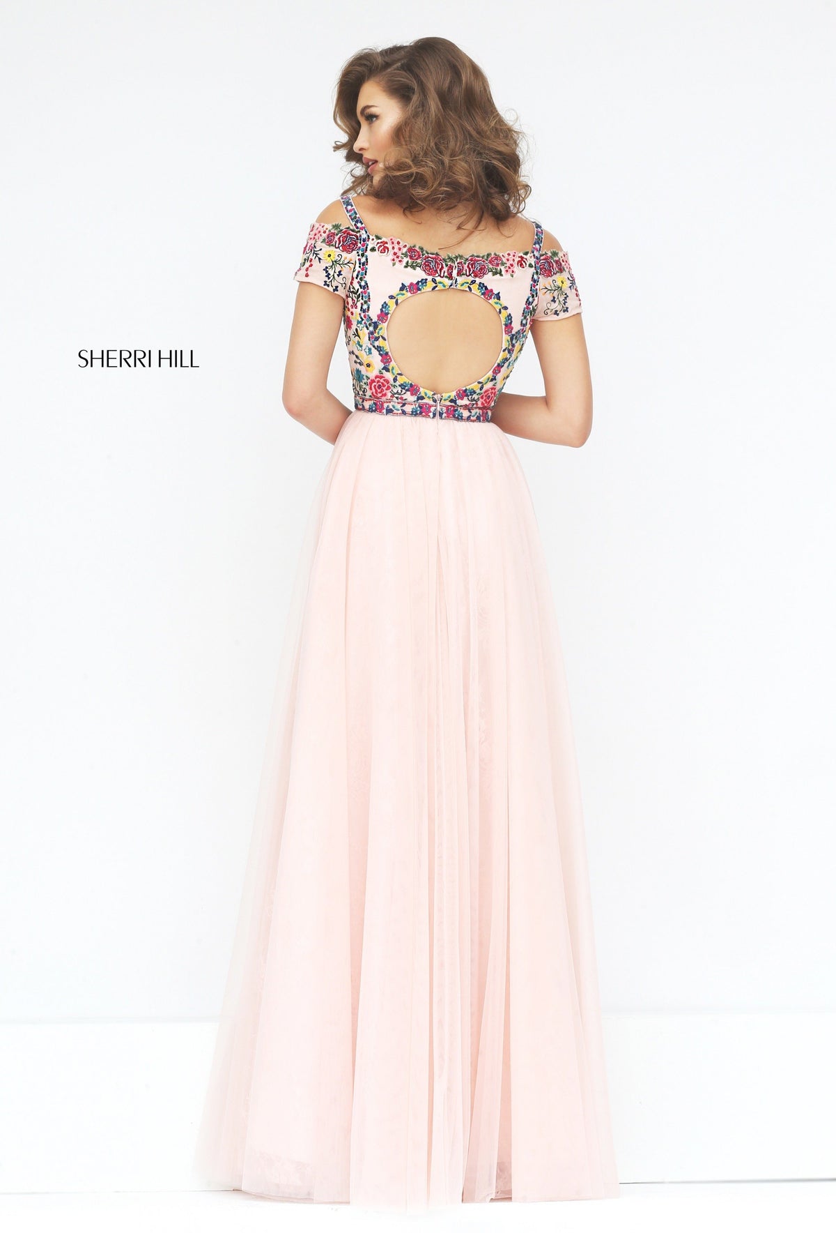 Sherri Hill 50151 cap-sleeve embroidered tulle gown