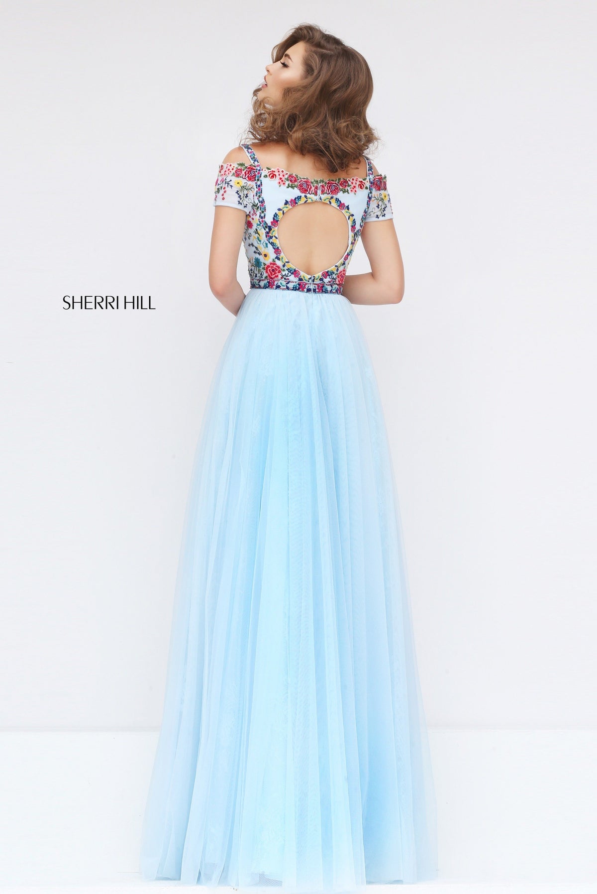 Sherri Hill 50151 cap-sleeve embroidered tulle gown