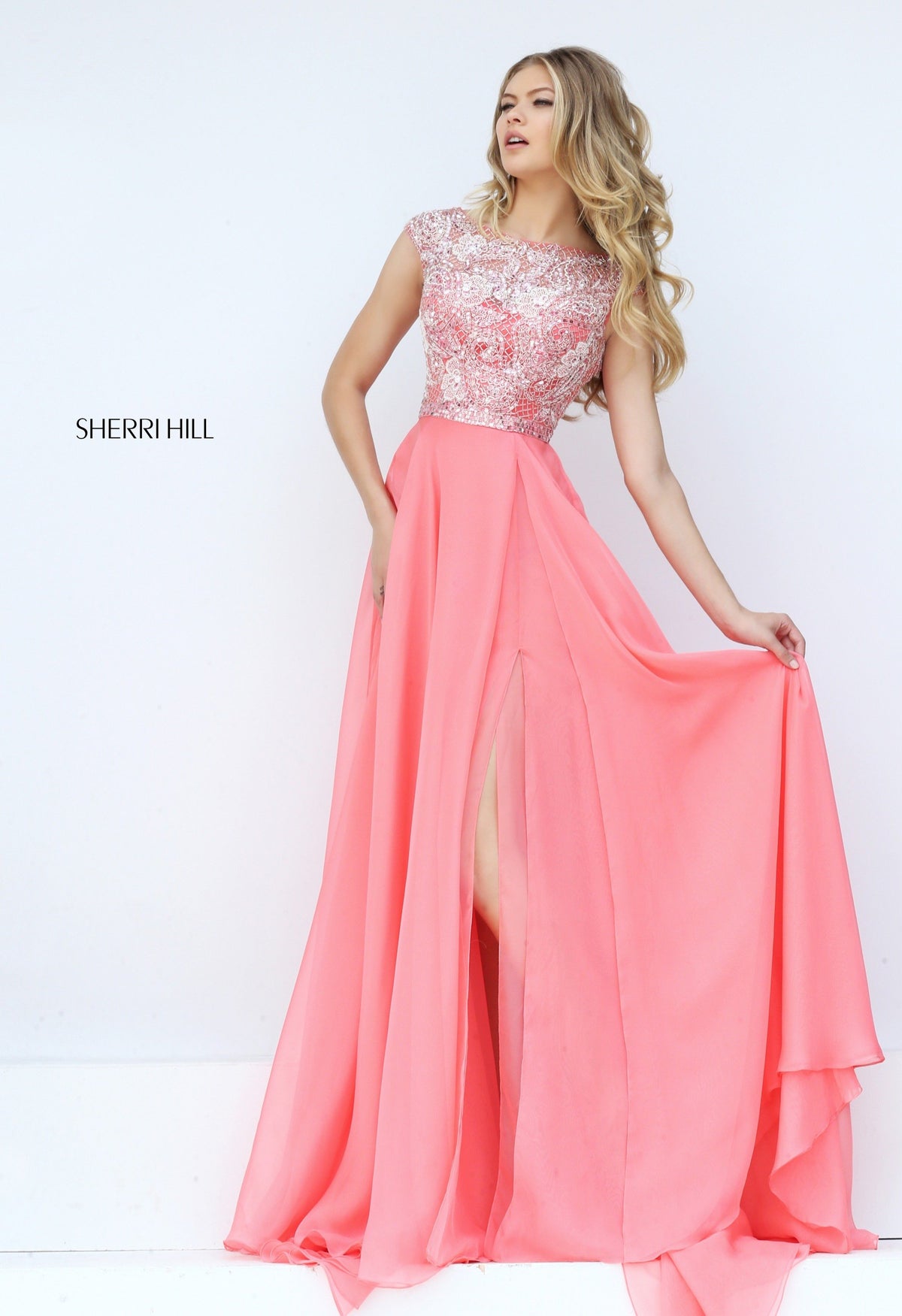 Sherri Hill 50445 chiffon gown with beaded bodice