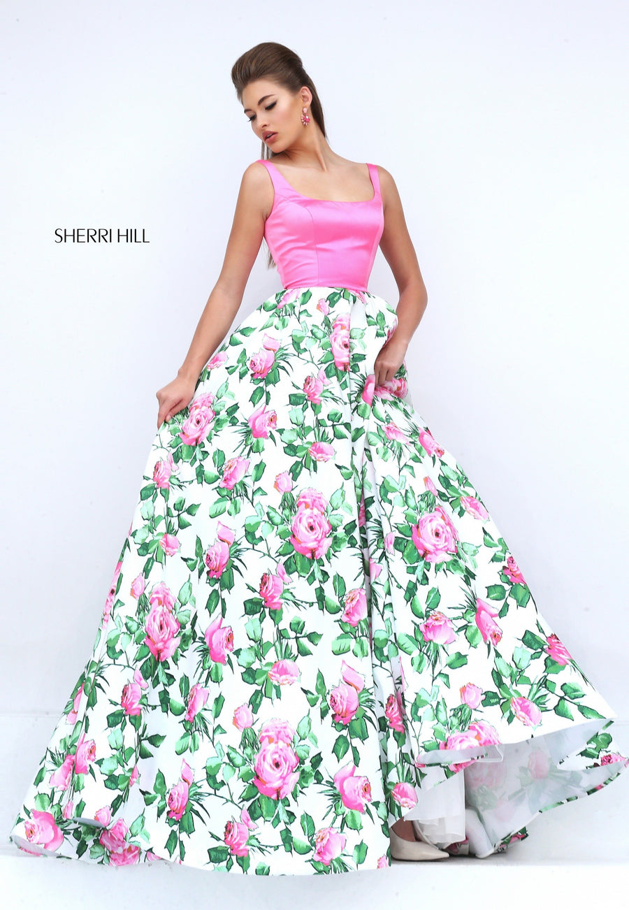 Sherri Hill style 50462 in pink/ivory print