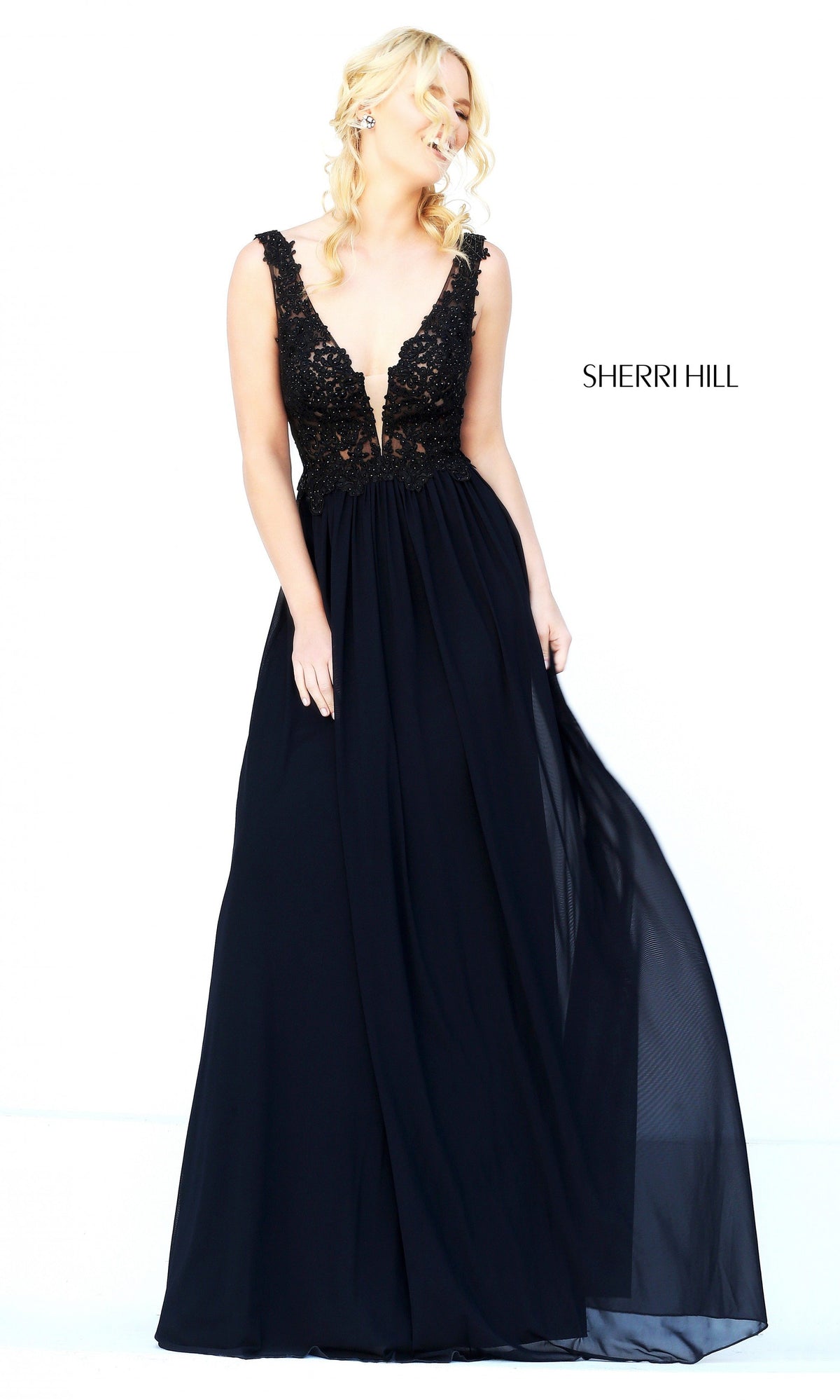 Sherri Hill 50255 V-neck lace bodice chiffon gown