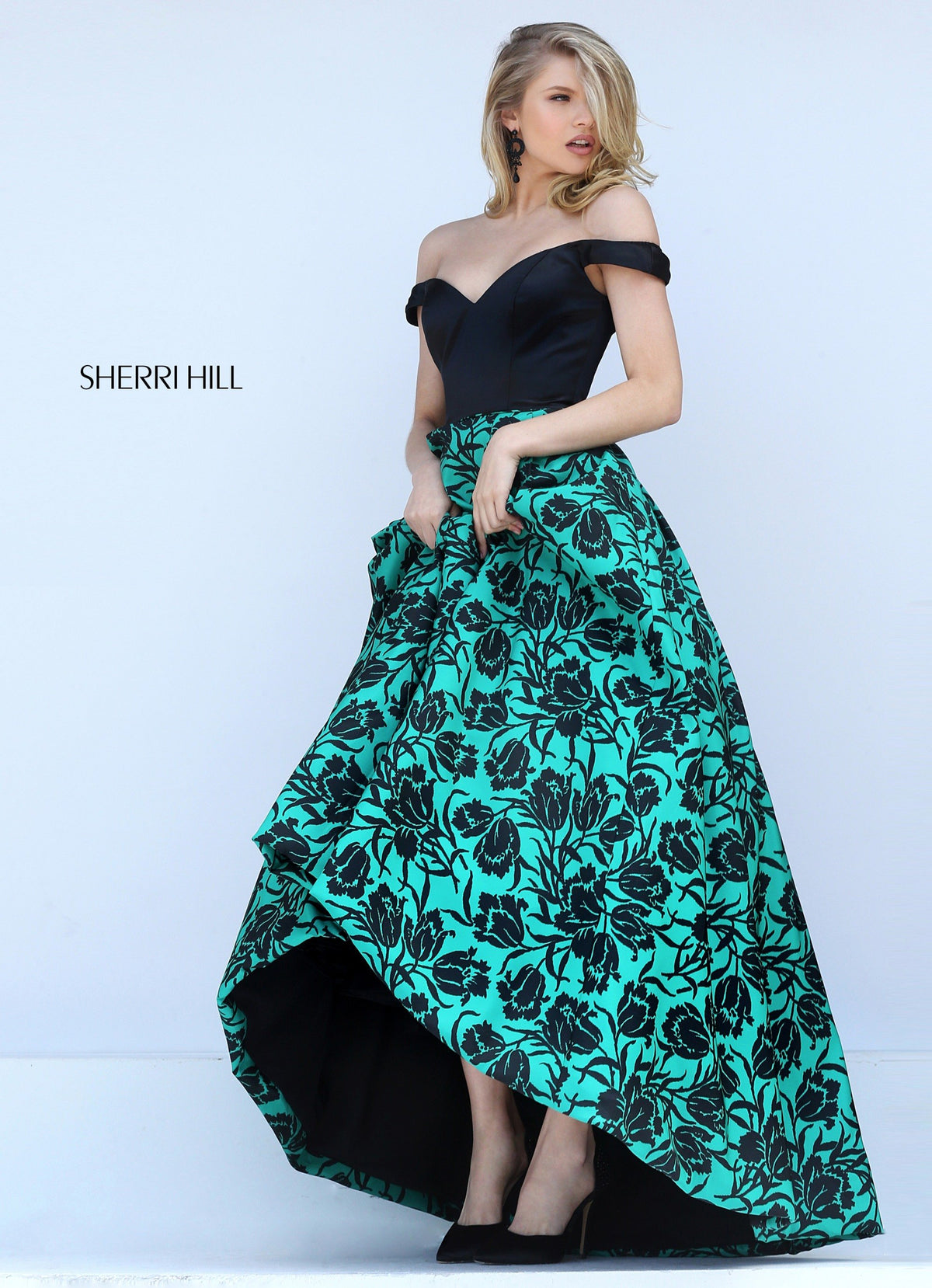 Sherri Hill 50714 V-neck print high-low ball gown