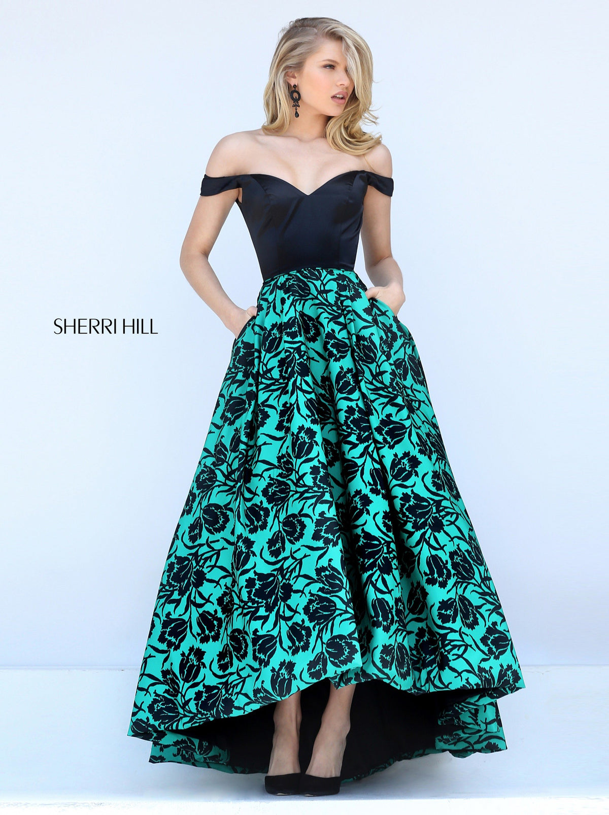 Sherri Hill 50714 V-neck print high-low ball gown