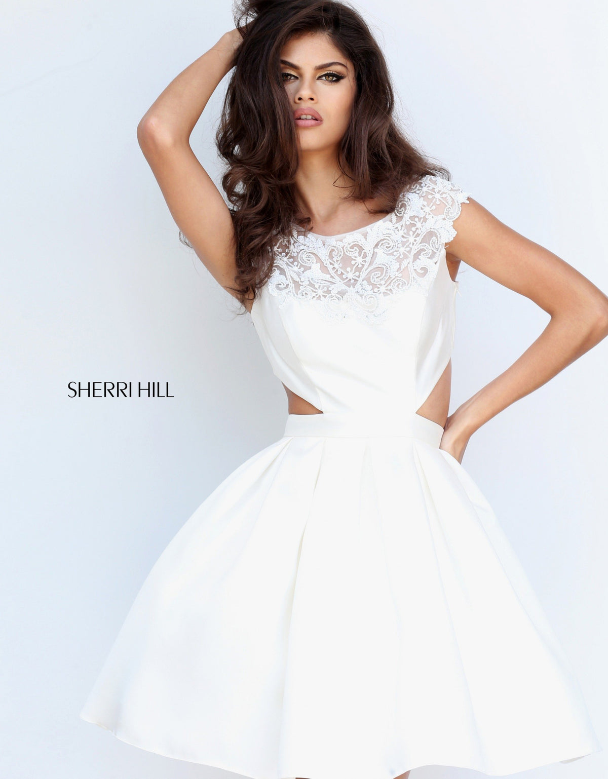 Sherri Hill 50682 one-shoulder cocktail dress with cutout
