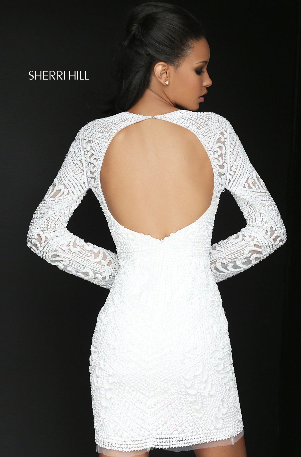 Sherri Hill 50518 long-sleeve lace fitted cocktail dress
