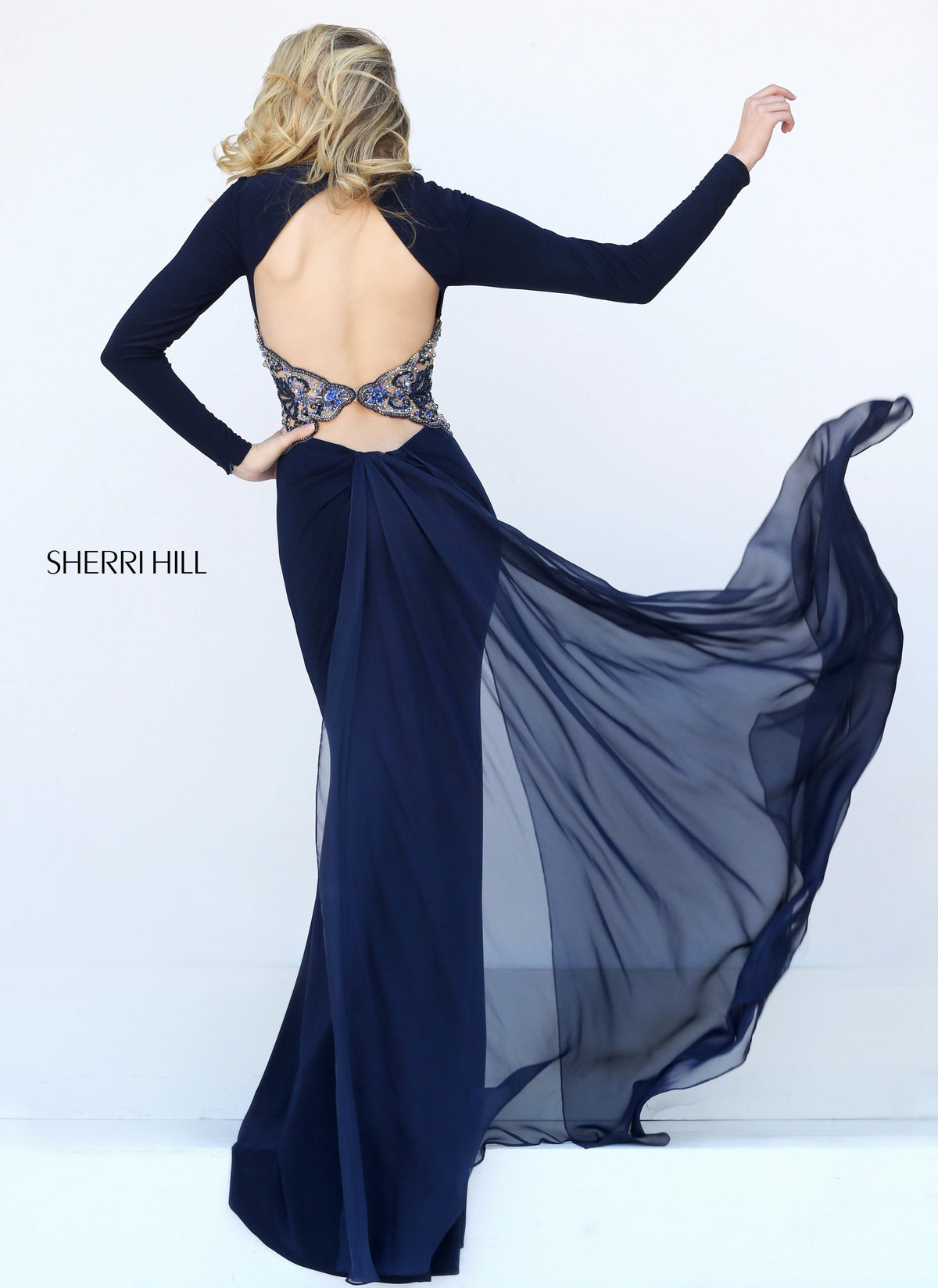 Sherri Hill 50651 V-neck long-sleeve fitted gown