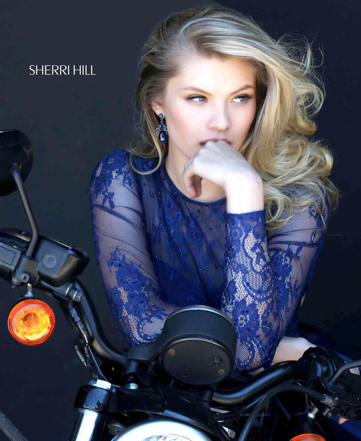 Sherri Hill 50533 two-piece cocktail dress with long-sleeve lace crop top