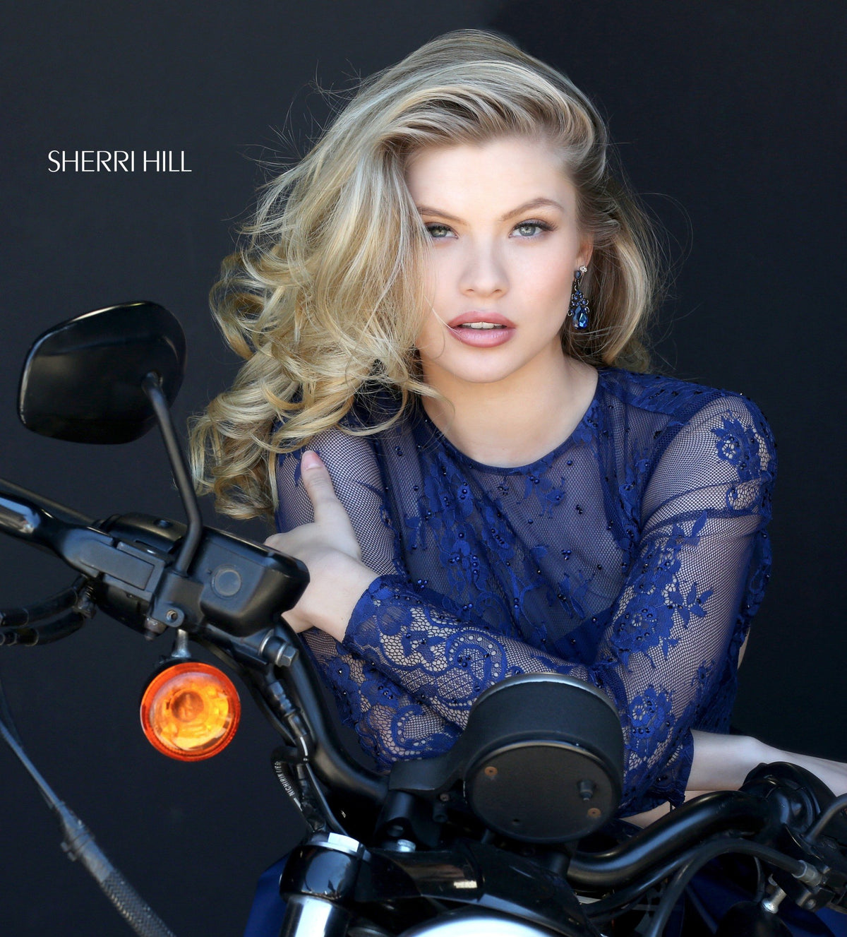 Sherri Hill 50533 two-piece cocktail dress with long-sleeve lace crop top