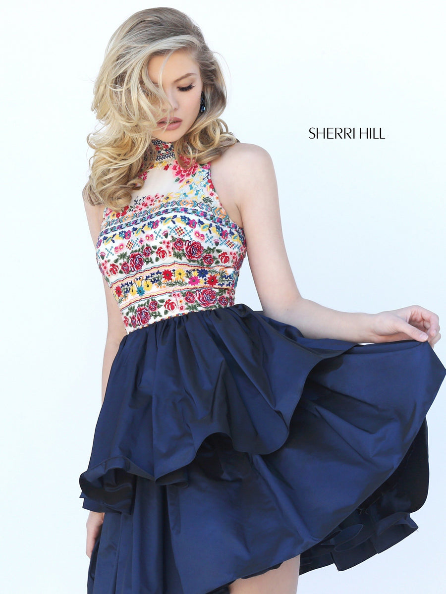 Sherri Hill style 50638 in navy/multi