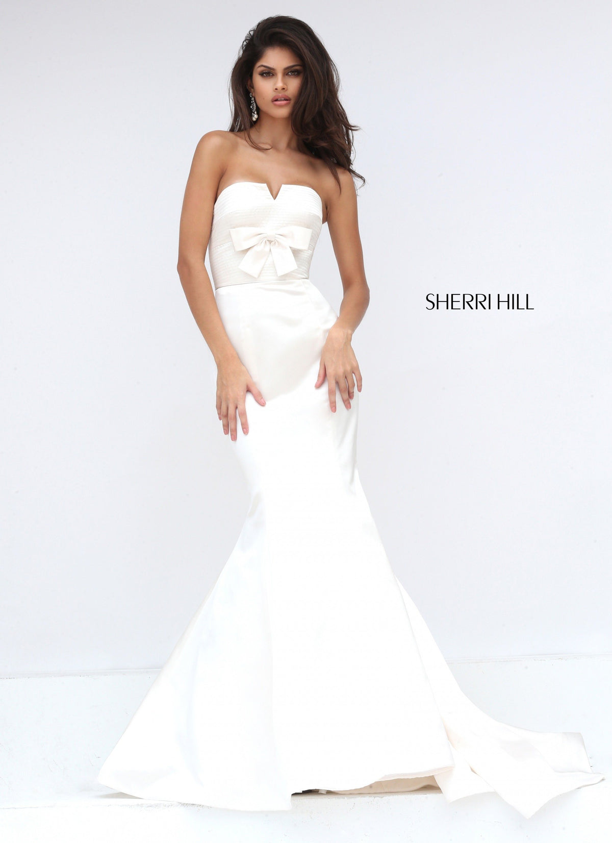 Sherri Hill 50543 strapless satin mermaid gown in ivory