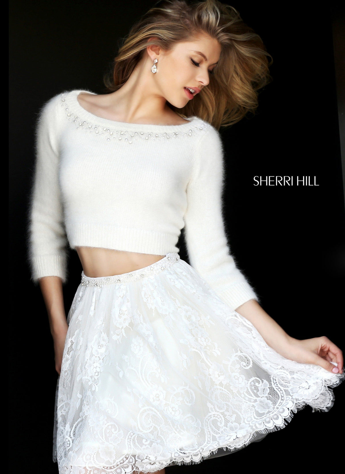Sherri Hill 50549 two-piece cocktail dress with long-sleeve top