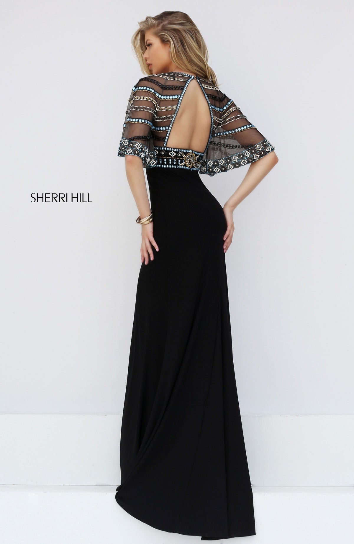 Sherri Hill 50591 V-neck beaded fitted gown with slit