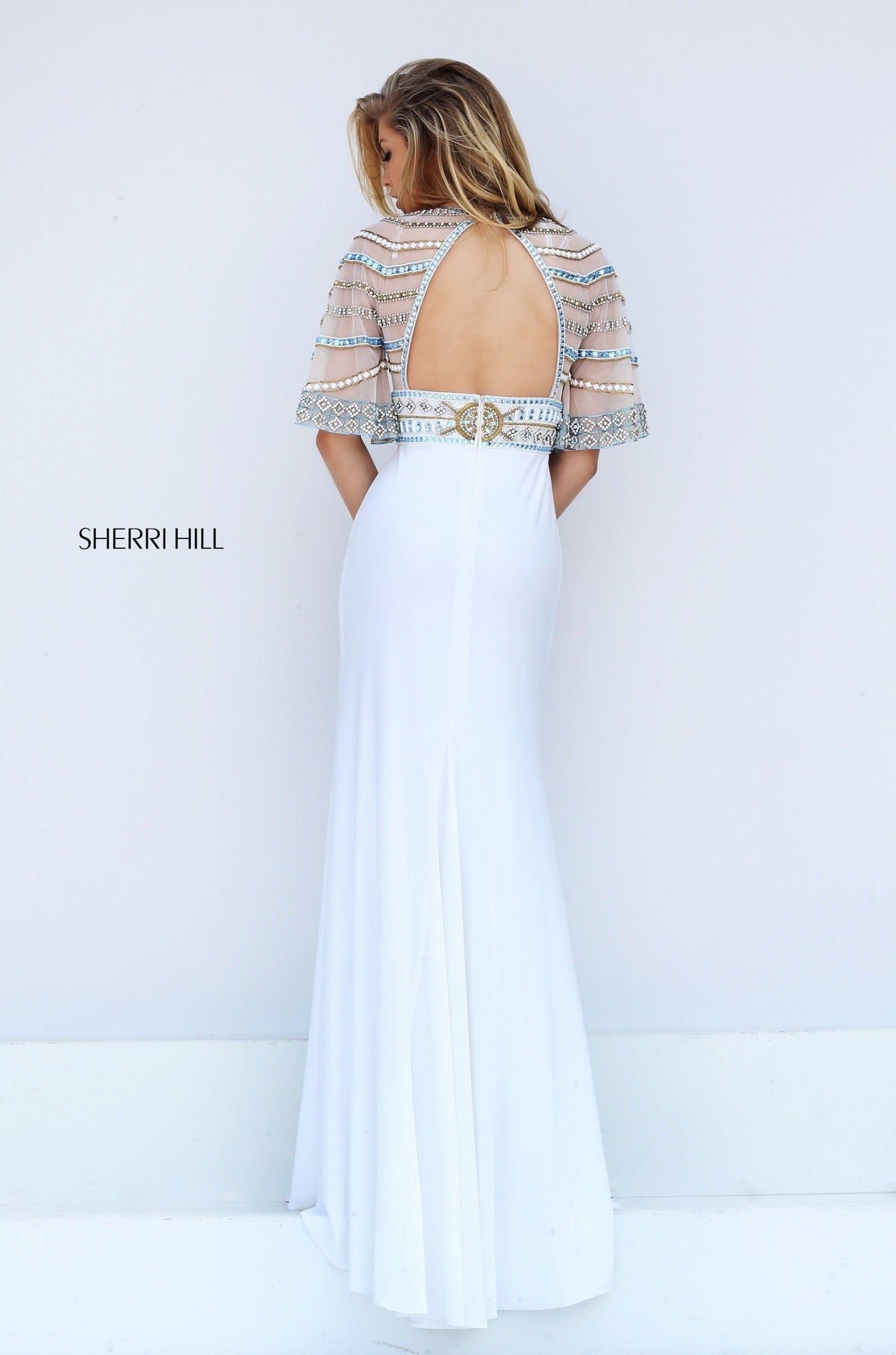 Sherri Hill 50591 V-neck beaded fitted gown with slit
