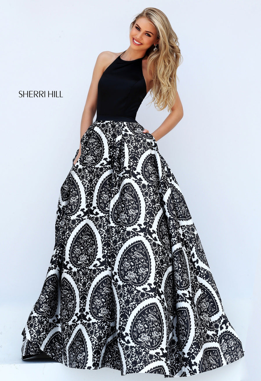 Sherri Hill style 50577 in black/ivory print