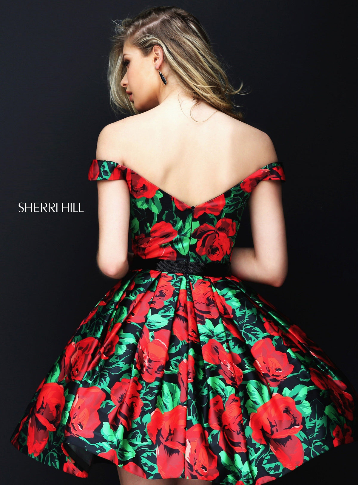 Sherri Hill 50597 off-the-shoulder floral print cocktail dress