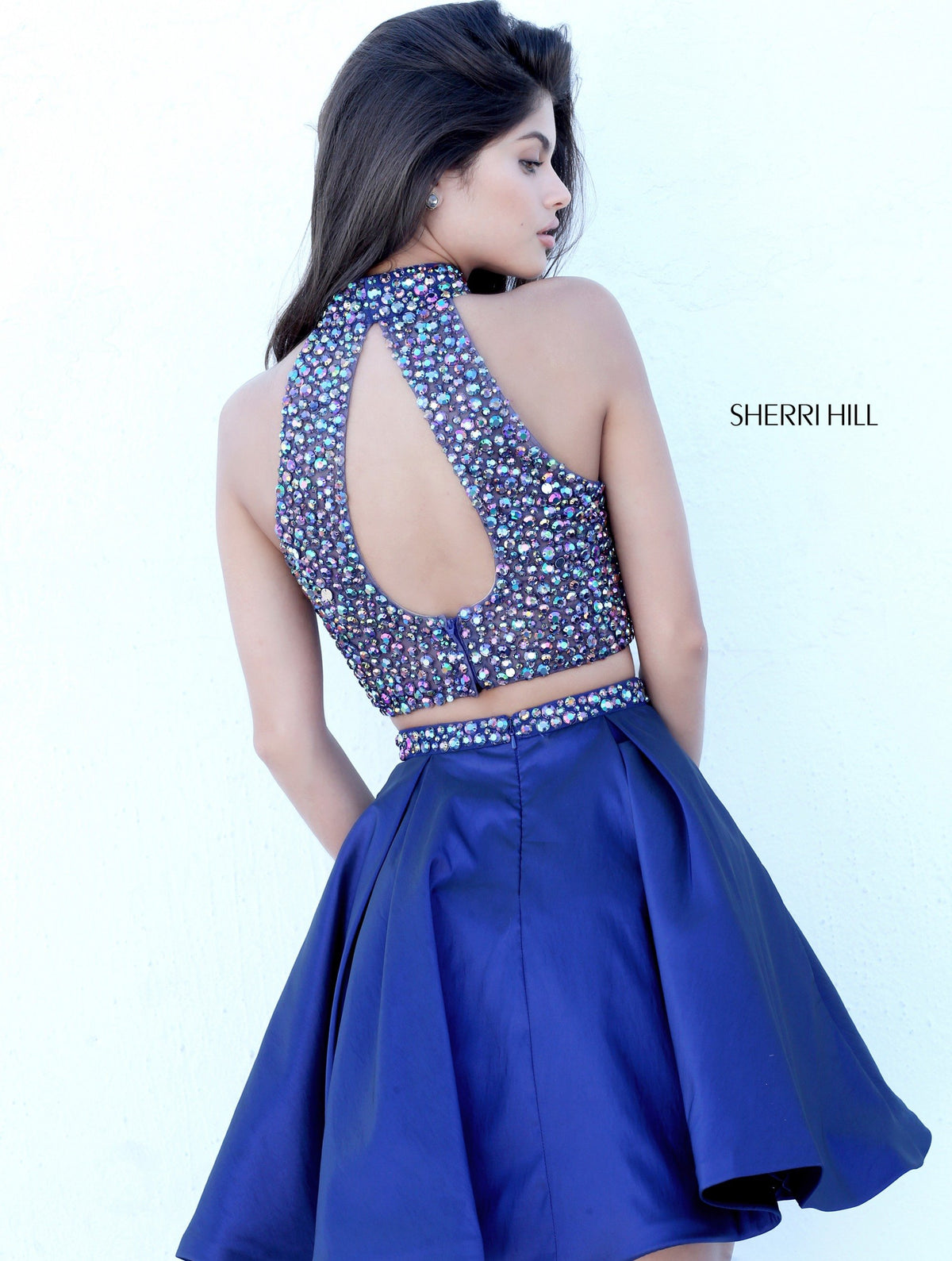 Sherri Hill 11317 two-piece beaded cocktail dress with satin skirt