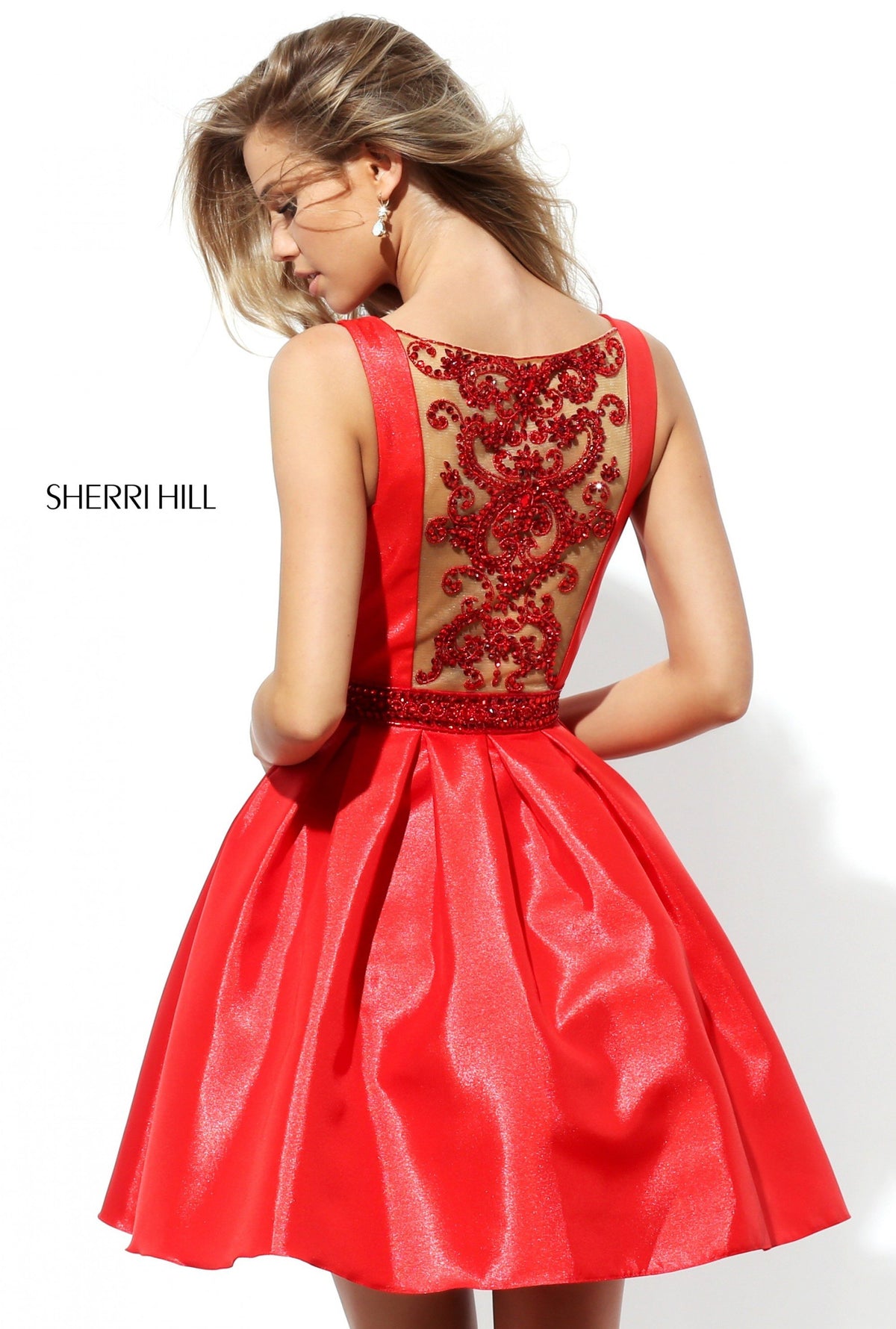 Sherri Hill 50505 satin cocktail dress with beaded waist