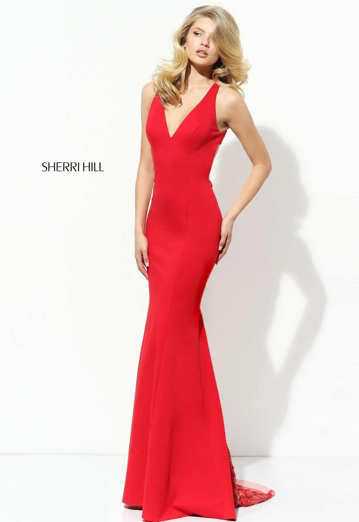 Sherri Hill 50644 fitted scuba V-neck gown