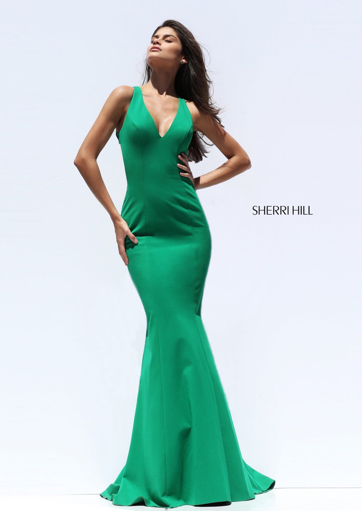 Sherri Hill 50644 fitted scuba V-neck gown