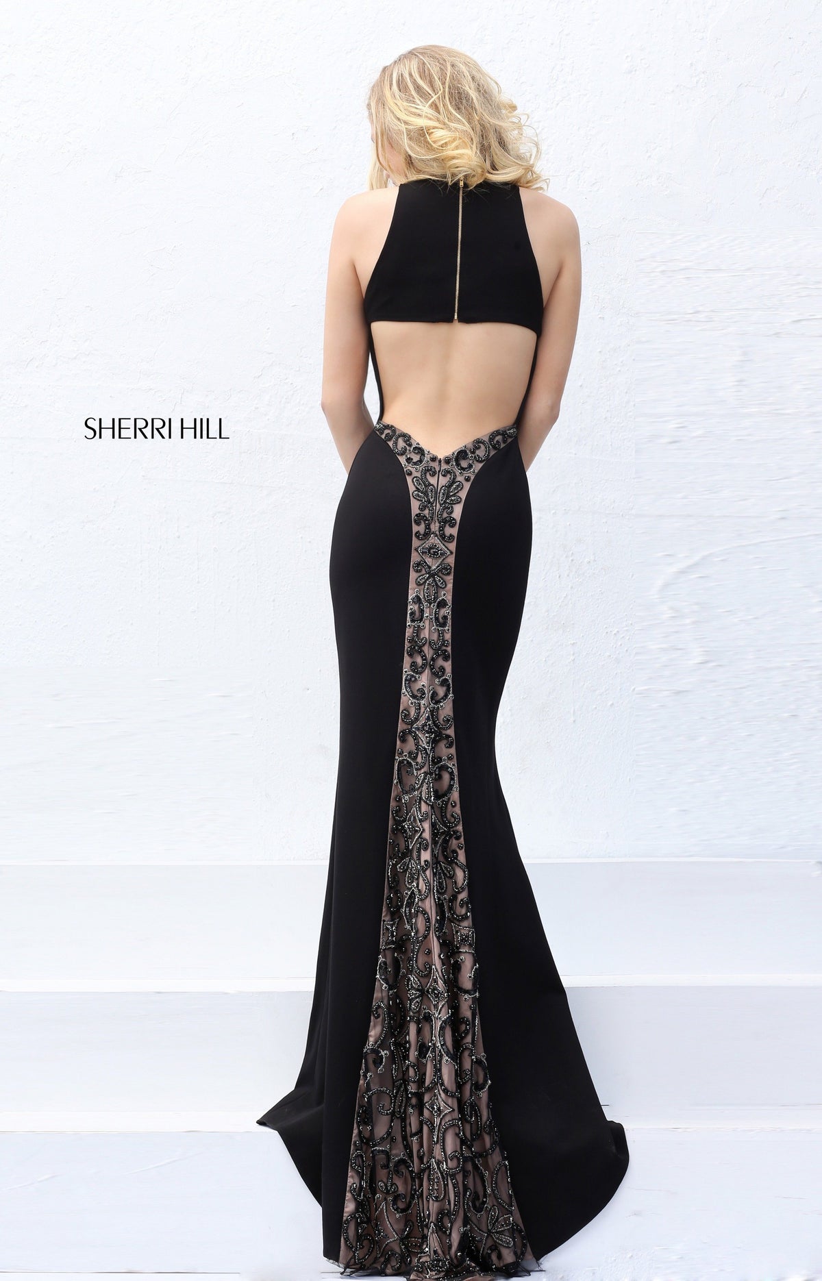 Sherri Hill 50644 fitted scuba V-neck gown