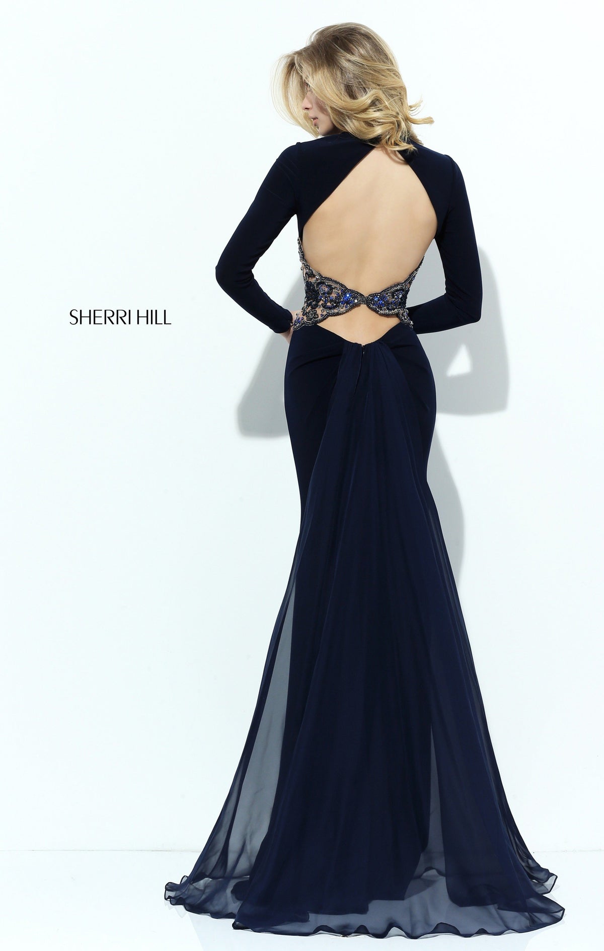 Sherri Hill 50651 V-neck long-sleeve fitted gown